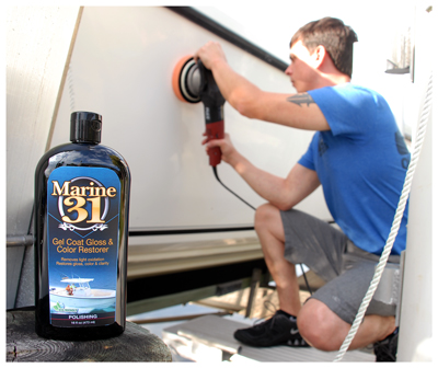 Marine 31 Gel Coat Gloss & Color Restorer removes oxidation and yellowing with virtually no effort!